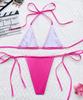 Women's Swimsuits Sexy Solid Color Leather Halter Neck Side Lace Bikini Split Set Beachwear Bathing Suits