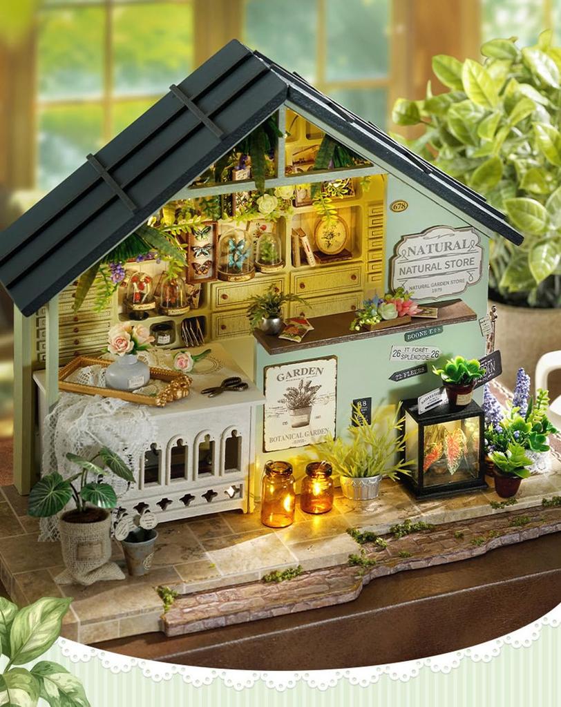 Moin Moin Dollhouse Miniature DIY Kit Scale Instructions Interior General Green LED Light Acrylic Case Music Box 2504dh458 Set, 1/24 [English