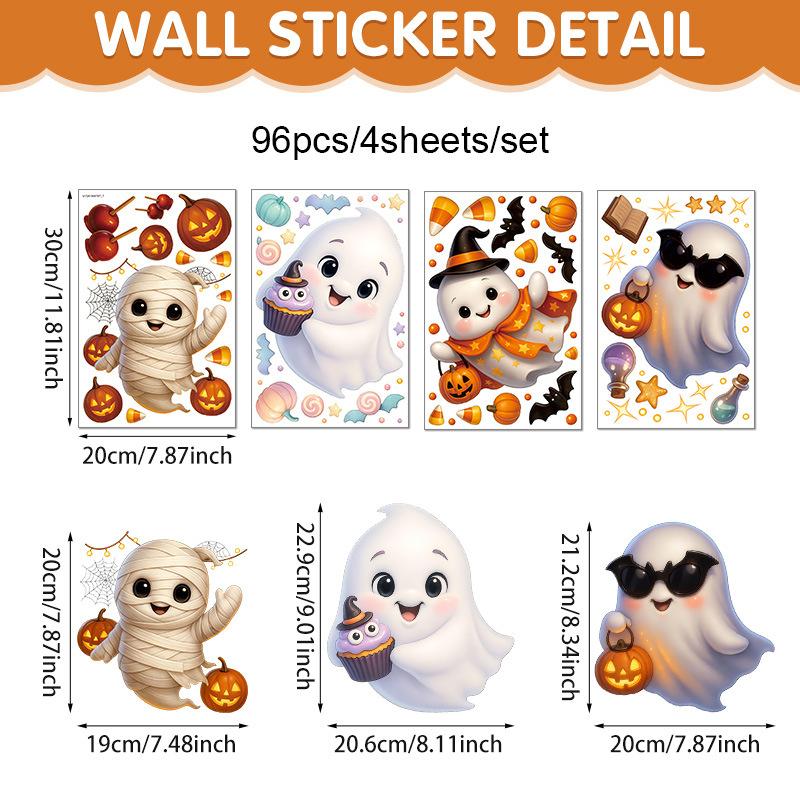 Cross-border new Halloween white ghost glass window decorative window sticker bat pumpkin window decal