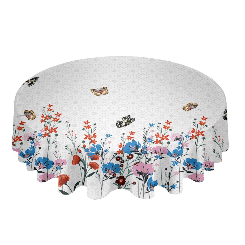 Spring Flowers Butterfly Waterproof Round Tablecloth Retro Dining Cover For Wedding Party Decor Festival