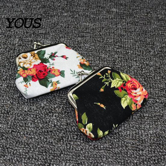 Durable Coin Holder Floral Canvas Small Purse for Women, Vintage Kiss-lock Pastoral Ethnic Style Bag Change Wallet, Mini Cash Pouch Credit Card,