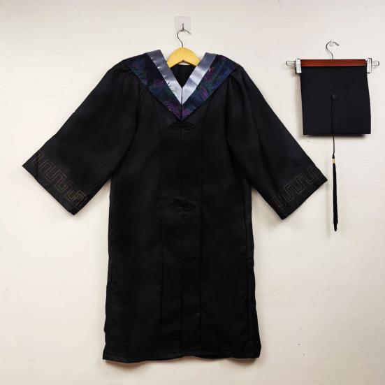 Unisex Matte Graduation Cap Gown Set with Fake Shirt Collar And Neck Tie Professional Formal Attire Bachelor's Uniform for High School College