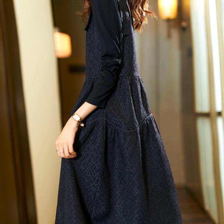 Fake Two-piece Jacquard Dress for Women In Autumn New Style A-line Skirt Large Size Skirt
