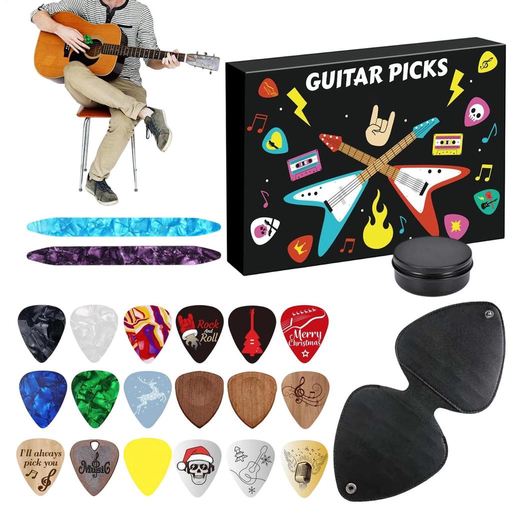 Guitar Picks Advent Calendar 20 Guitar Picks & 2 Oud Picks with Pick Holder Christmas Gift for Guitar Bass Ukulele Players