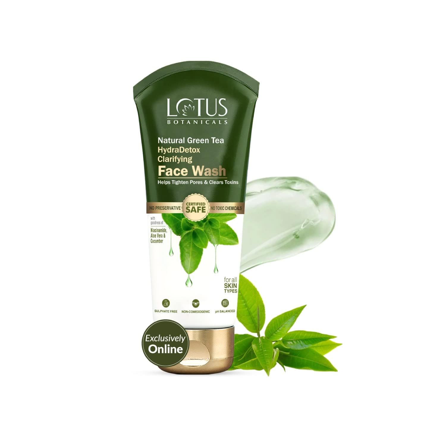 Lotus Botanicals Natural Green Tea HydraDetox Clarifying Face Wash with Niacinamide, 100g