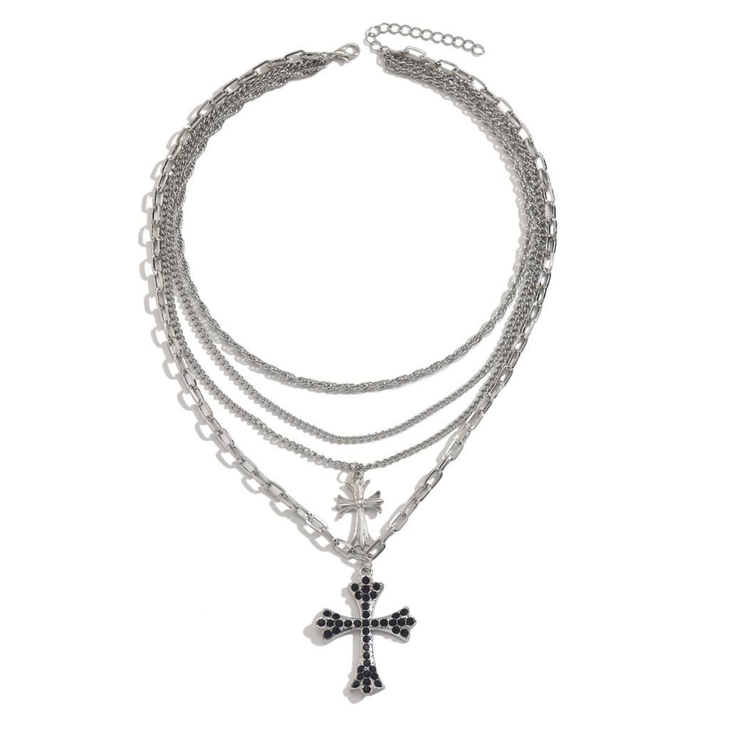 Hip-hop necklace European and American jewelry multi-layer stacking cross pendant necklace women's high-end collarbone chain