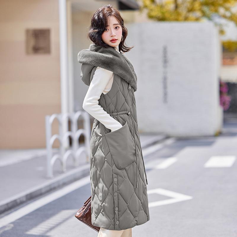 

Новая женская легкая куртка без рукавов с капюшоном и высоким воротником из качественного материала, однотонная, утолщенная, теплая, спортивная, повседневная, свободного кроя, длинная хлопковая куртка XL серый