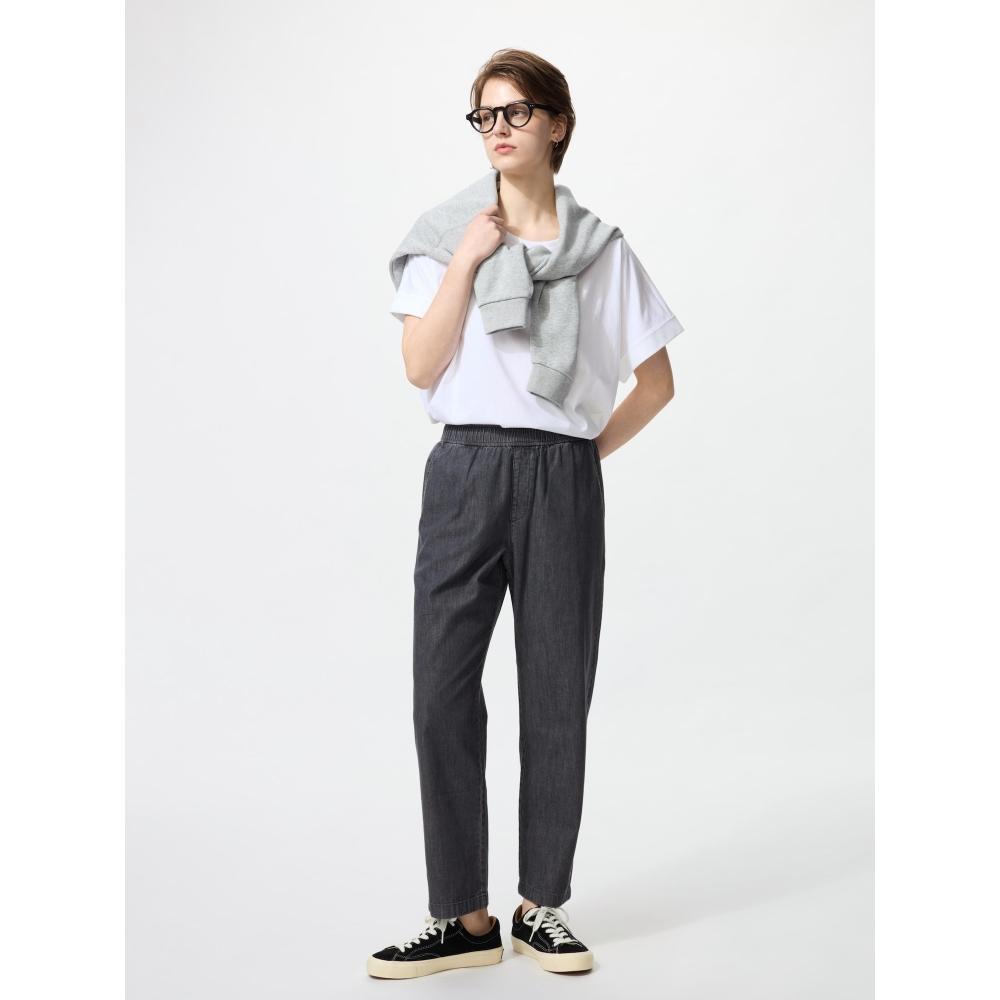 

Uniqlo Хлопковые брюки для отдыха по щиколотку Деним Длина штанины от 66 до 68 см Длинная длина 08 DARK GRAY/WOMEN XS