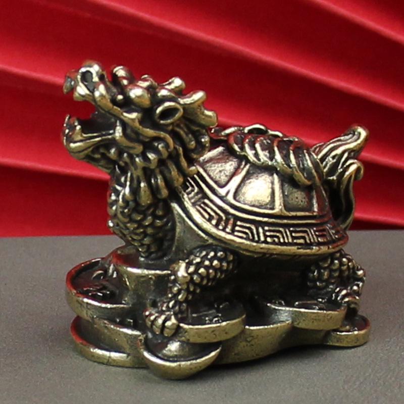 Reine Kupfer Geld Schildkrötenfigur: Retro Messing Schildkröte auf Münzen Teetisch Ornament