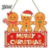 Wooden Holiday Wall Ornament Christmas Gingerbread Man Hanging Sign for Front Door, Merry Photo Background Prop Plaque with Lanyard, Decoration
