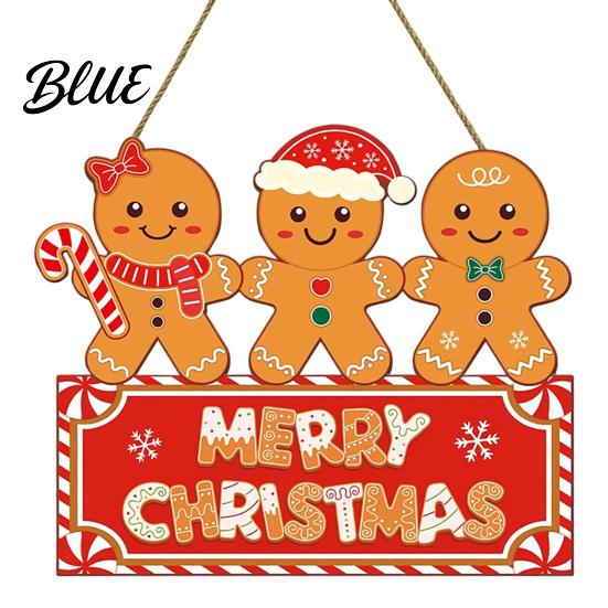 Wooden Holiday Wall Ornament Christmas Gingerbread Man Hanging Sign for Front Door, Merry Photo Background Prop Plaque with Lanyard, Decoration