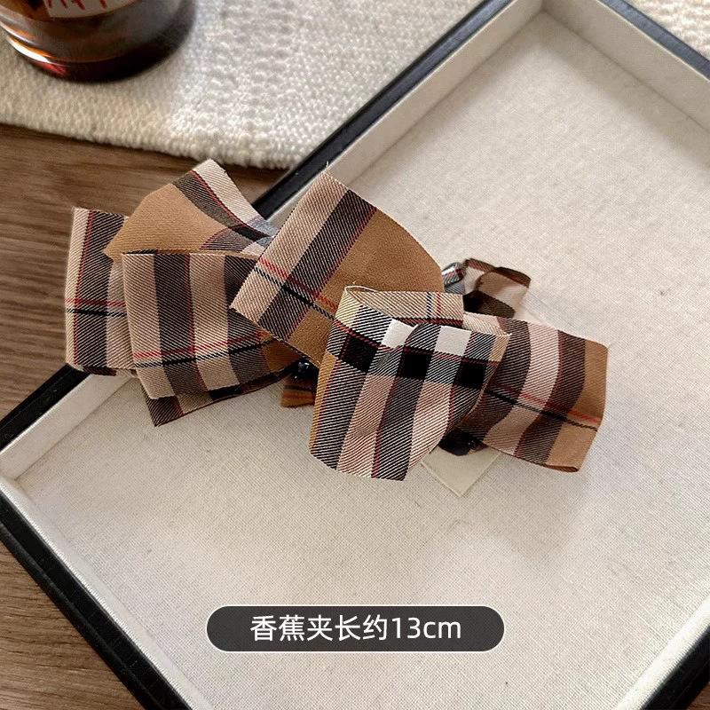 College Plaid Bow, Banana Clip, Vertical Clip, High Hair Volume On the Back of the Head, Ponytail Hairpin, Hair Accessories.
