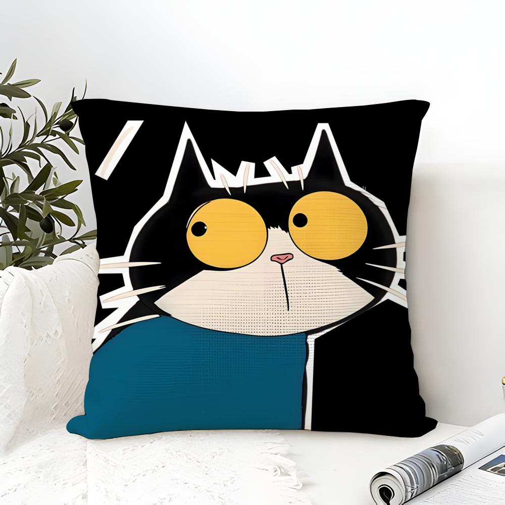 Funny And Silly Cat Pattern Pillow Case Cotton Linen Fabric Square Zipper Pillowcase Home Decorative Living Room