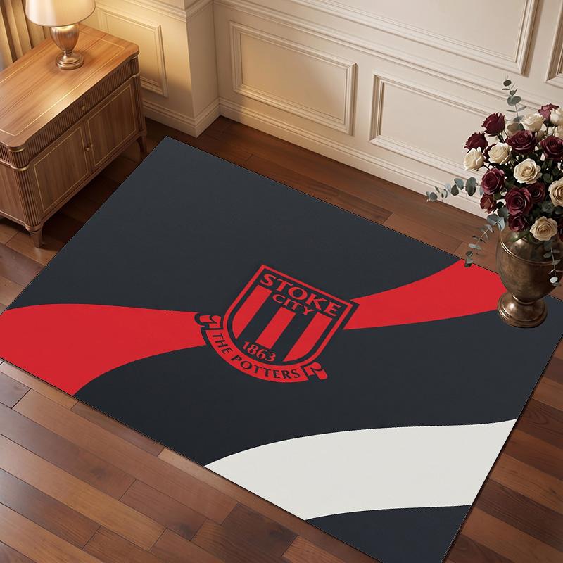 Stoke City Football Print Crystal Velvet Rug, Comfortable Water Absorbent Non Slip Indoor Floor Carpet
