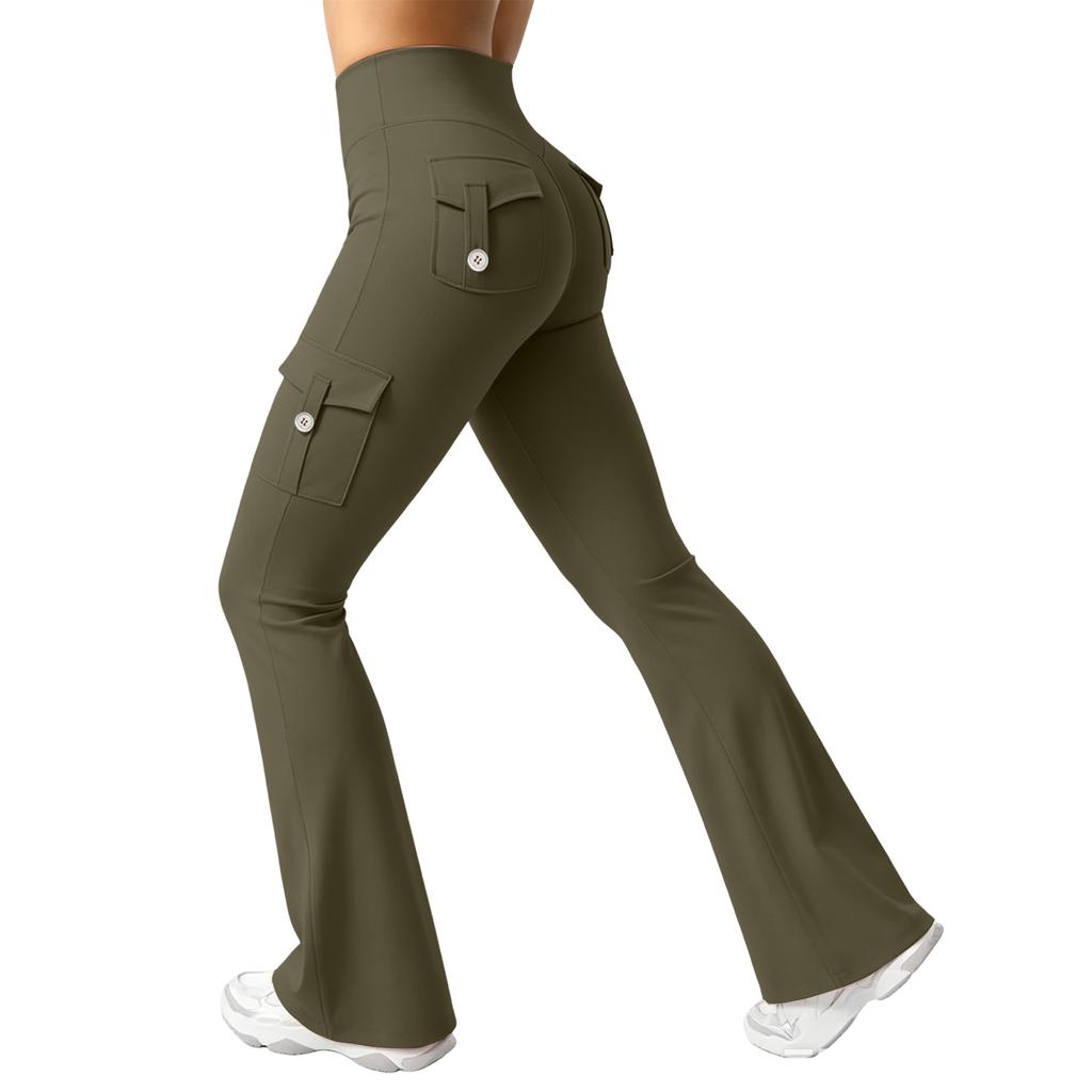 Women's Breathable Butt Lifting Yoga Pants with Button Pockets - Sport Workout Pants for Training and Running