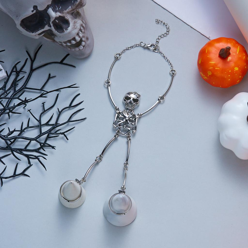 Halloween Gothic Exaggerated Skull Skeleton Bracelets for Women Men Creative Punk Skull Ring Hand Bracelets Charms Jewelry