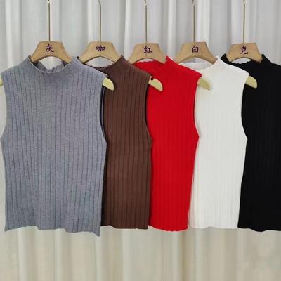 Spring and Summer Half Turtleneck Small Halter Vest Women All Matching Bottom Sweater Knit Sweater Vest Sleeveless Short Top To Wear