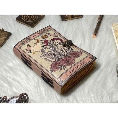 Vintage Leather Journal The Lovers Book of Shadows Handmade Leather Journal Grimoire Journal with Deckle Edge Paper Gifts for Men and Women
