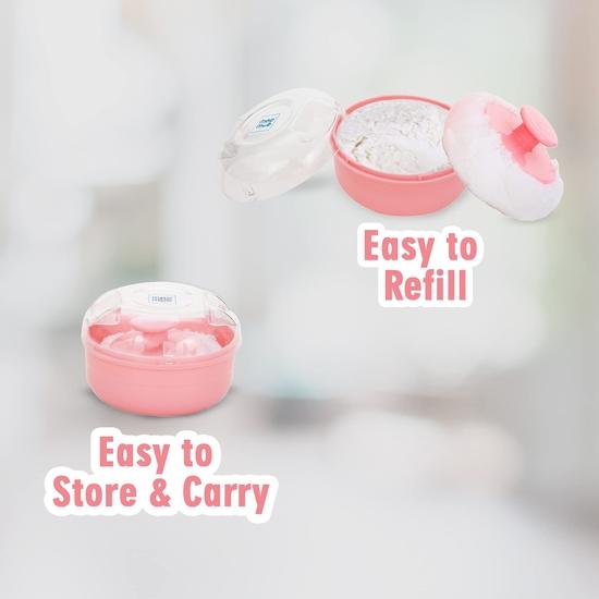 Mee Mee Soft Feel Baby Powder Puff - BPA Free | Box Holder Container for New Born and Kids | Pink Color (Single Pack)