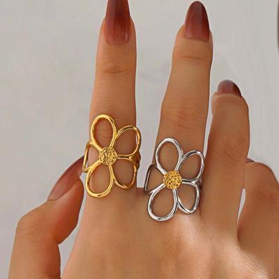 Stainless Steel Daisy Flower Rings for Women Creative Vintage Minimalist Open Rings Trendy Sweet Elegant Party Jewelry Gift