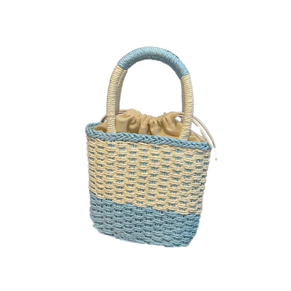 Large Capacity Weave Straw Bag Colorful Patchwork Striped Handbag Simple Beach Bag  Woman Girls