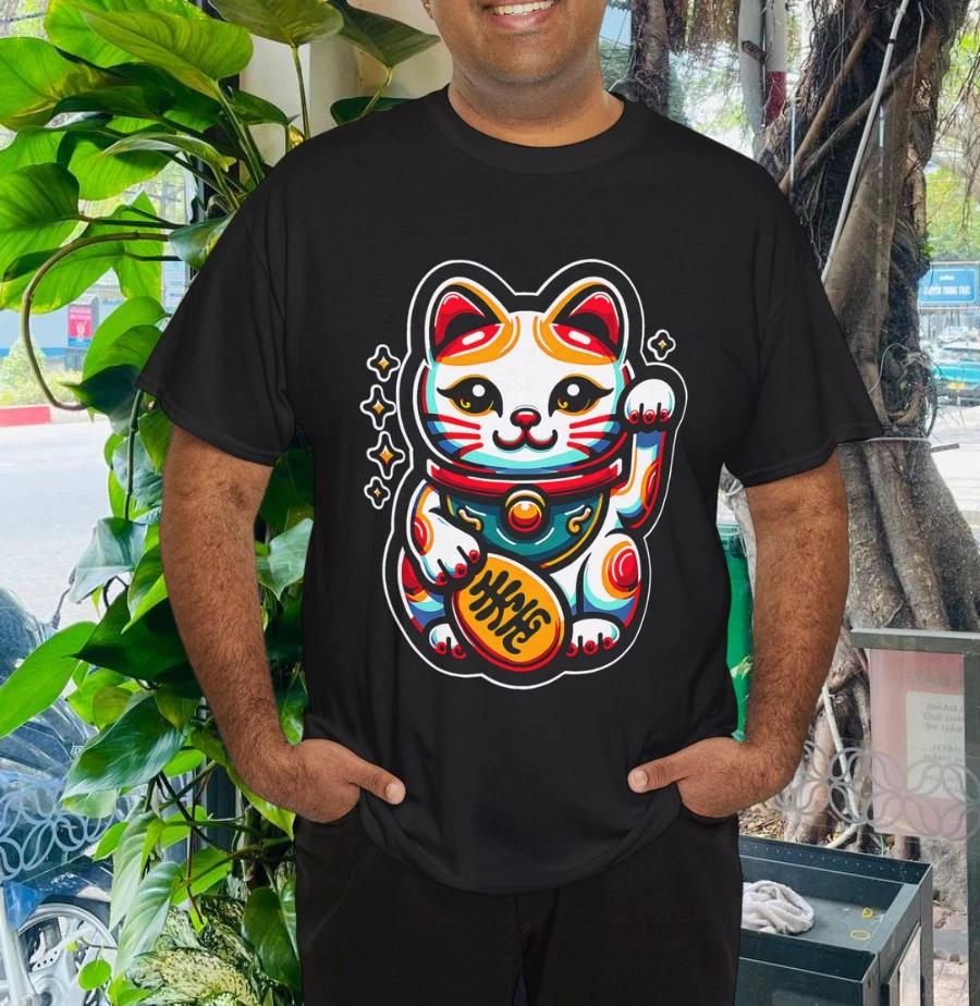 Японская футболка с кошкой манящей удачу Maneki-Neko L