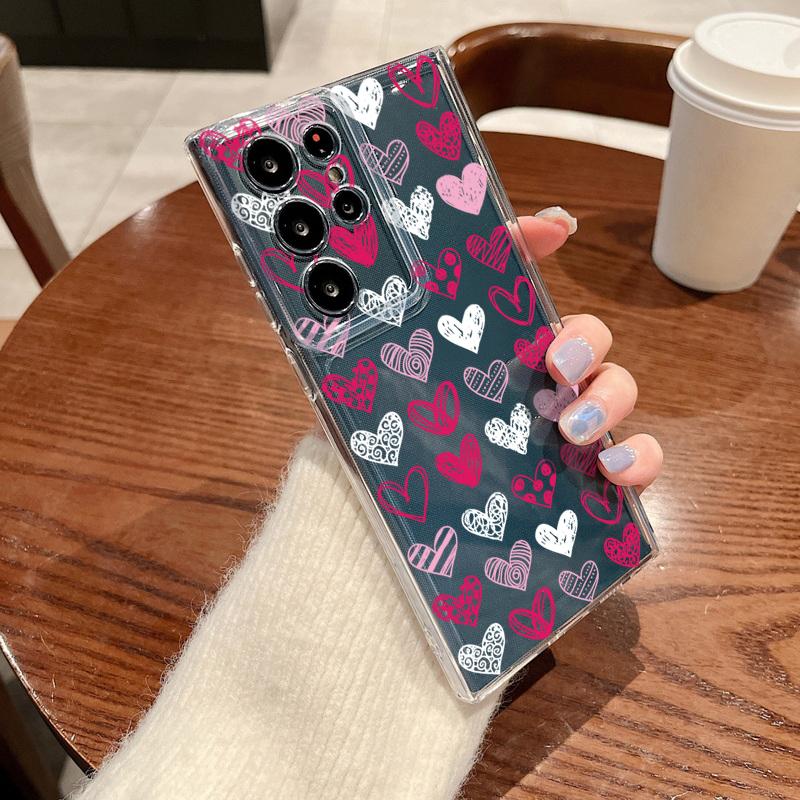 Colorful Hearts Patterned Phone Case For Samsung Galaxy S26 S25 S24 S23 Ultra S22 Plus S24 S21 FE S25 Edge Clear Soft TPU Cover