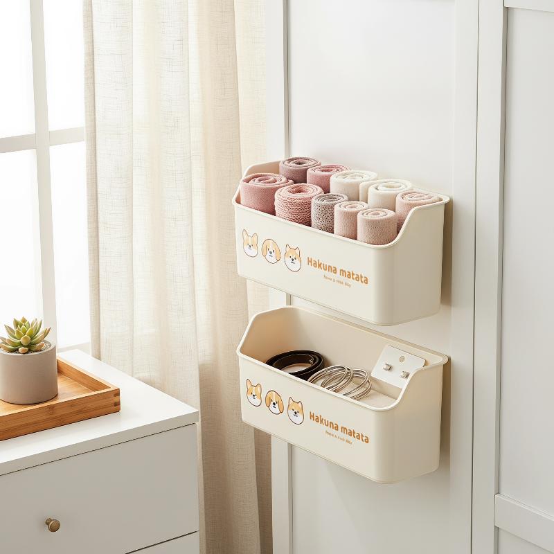 Kitchen Wall-Mounted Cabinet Storage Box Punch-Free with Adhesive Sticker Large Capacity for Spice Jar & Packet Storage