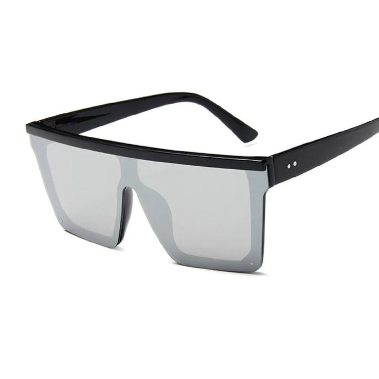 Fyrkantiga Solglasögon Dam Lyxig Vintage Märke Designer Solglasögon Kvinna Stor Ram Spegel Svart Silver Platt Topp Oculos De Sol