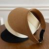 Summer Women's Wide-brimmed Sun Hat Foldable Solid Color Leisure Holiday Empty Top Breathable Straw Hat UV-proof Beach Hat
