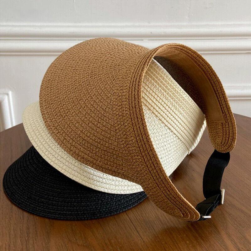 Summer Women's Wide-brimmed Sun Hat Foldable Solid Color Leisure Holiday Empty Top Breathable Straw Hat UV-proof Beach Hat