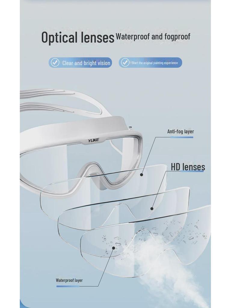 HD Antibeschlag Kurzsichtigkeits Schwimmbrille mit großem Rahmen und Kappen-Set für Erwachsene