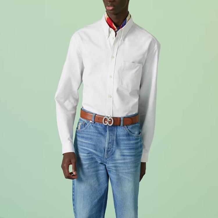 Gucci Oxford Cotton Shirt With Embroidery 'White' Men's 742711-ZANVH-9002