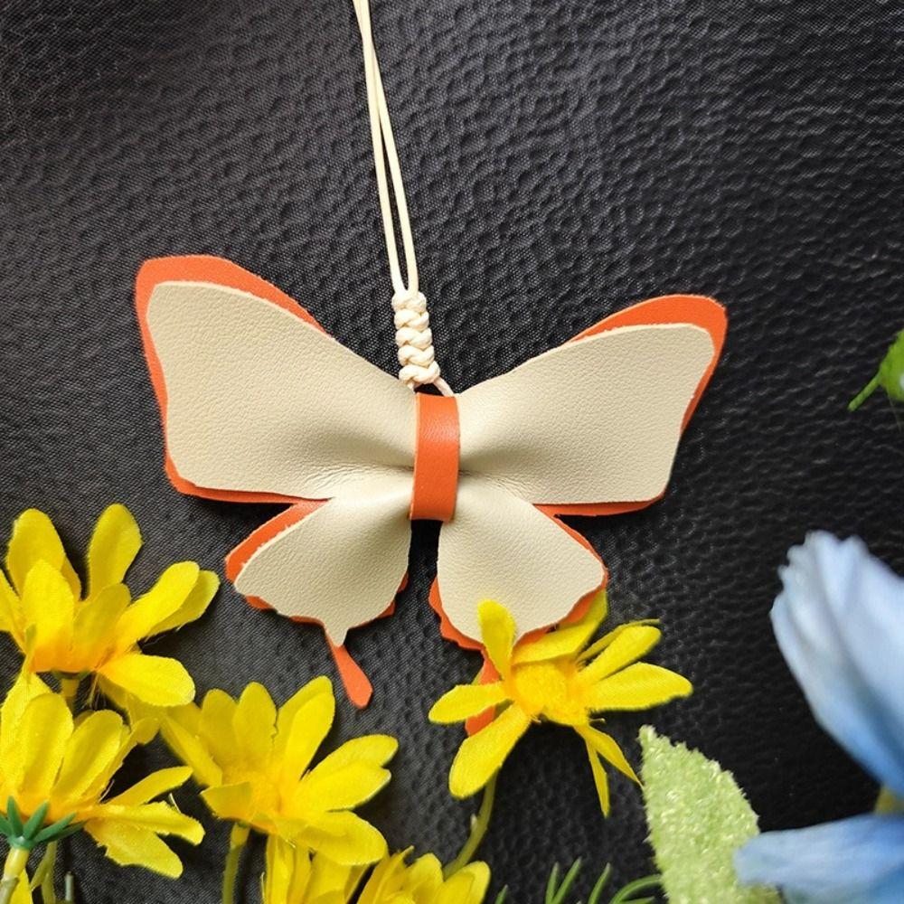 PU Leather Butterfly Bag Pendant Cute Car Key Chains Casual Fresh Backpack Decoration  Woman
