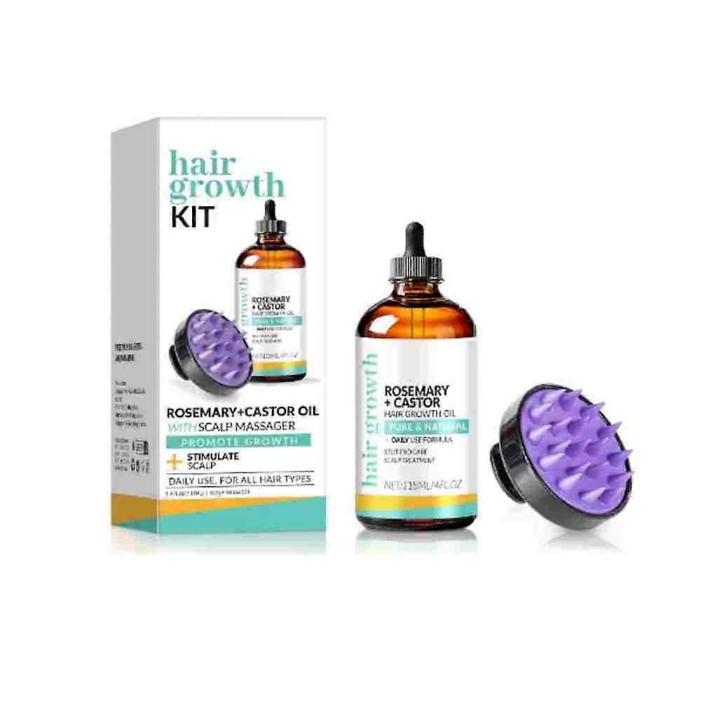Set de Aceite de Romero y Ricino Orgánico para el Crecimiento del Cabello y Masajeador del Cuero Cabelludo, Aceite de Romero y Ricino para el Crecimiento del Cabello