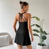 Women Summer Strap U Collar Solid Color Casual All Match One Piece Dress