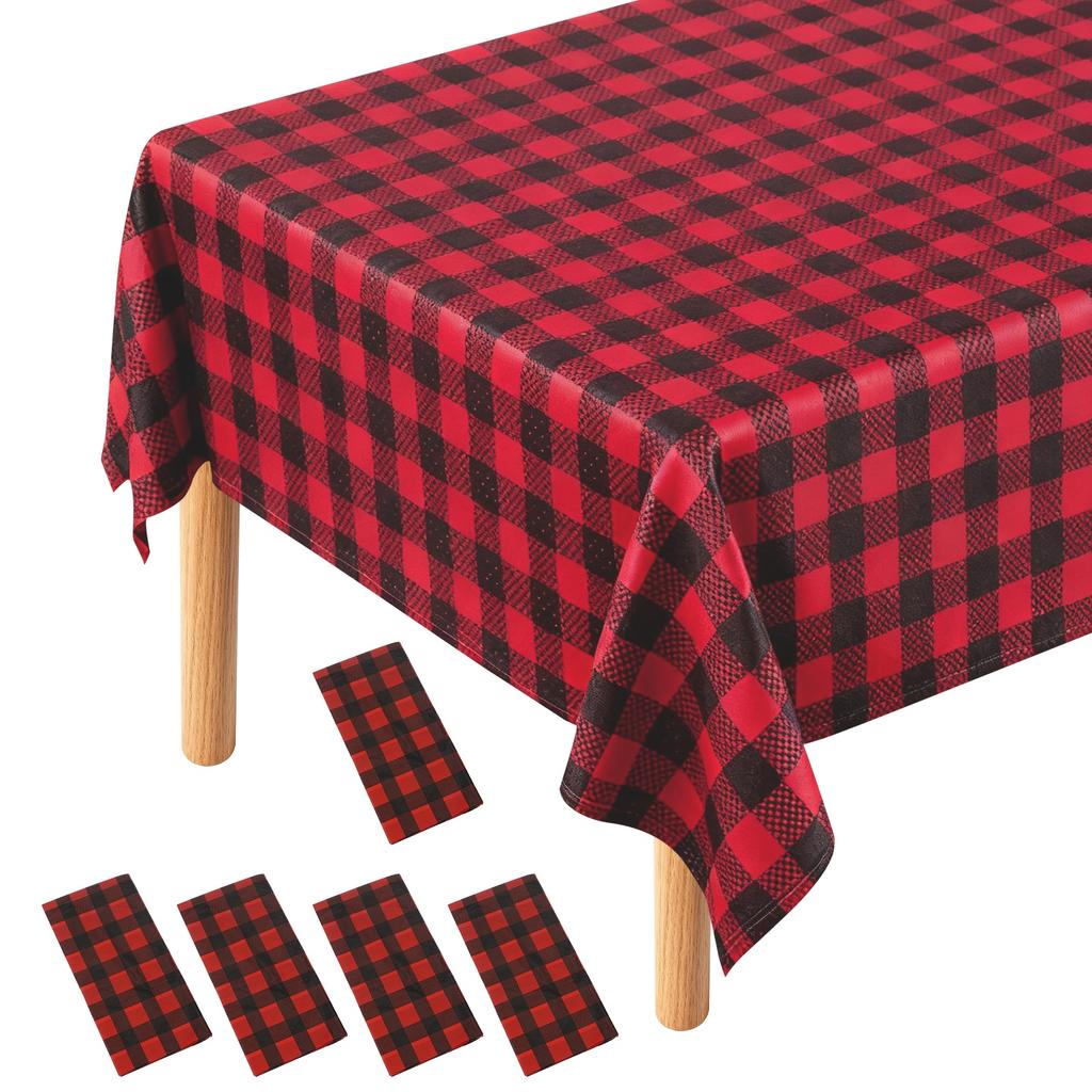 5pcs 54 X 108" Gingham Table Cloths Rectangle Plastic Tablecloth Waterproof Table Cover for Dining Birthday Party Kitchen Picnic