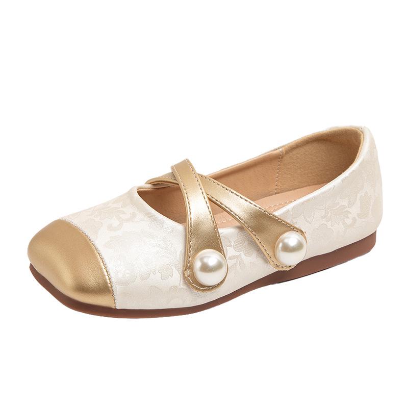 Frühling/Herbst 2026 Leder-Prinzessinnenschuhe für Mädchen - Europäischer/Amerikanischer Stil mit Perlen und Aufdruck