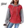 Drawstring Hooded Sweatshirt Fall Winter Women Hoodie Color Matching Waffle Texture Long Sport Top Sleeveless Big