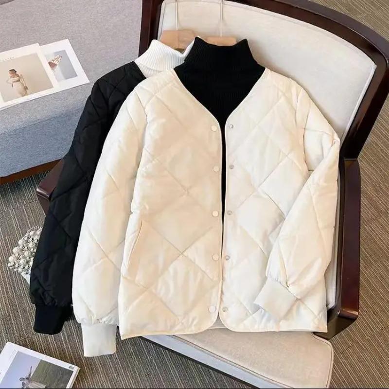 Winter Cotton-Padded Jacket for Women Autumn New Korean Sle Versatile Lightweight Rhombus Plaid Cotton-Padded Jacket