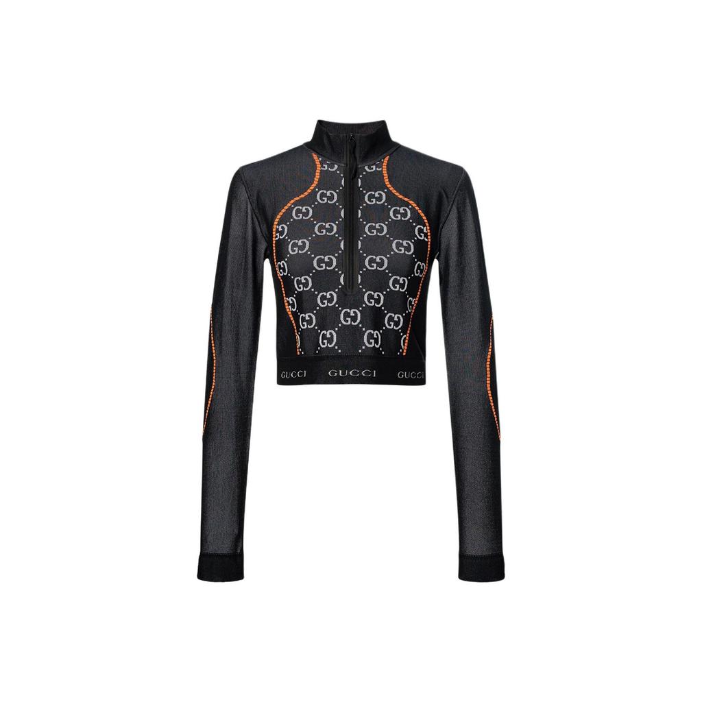 GUCCI Gg Jersey Jacquard Cropped Top Black/Orange 689201-XJEFU-1117