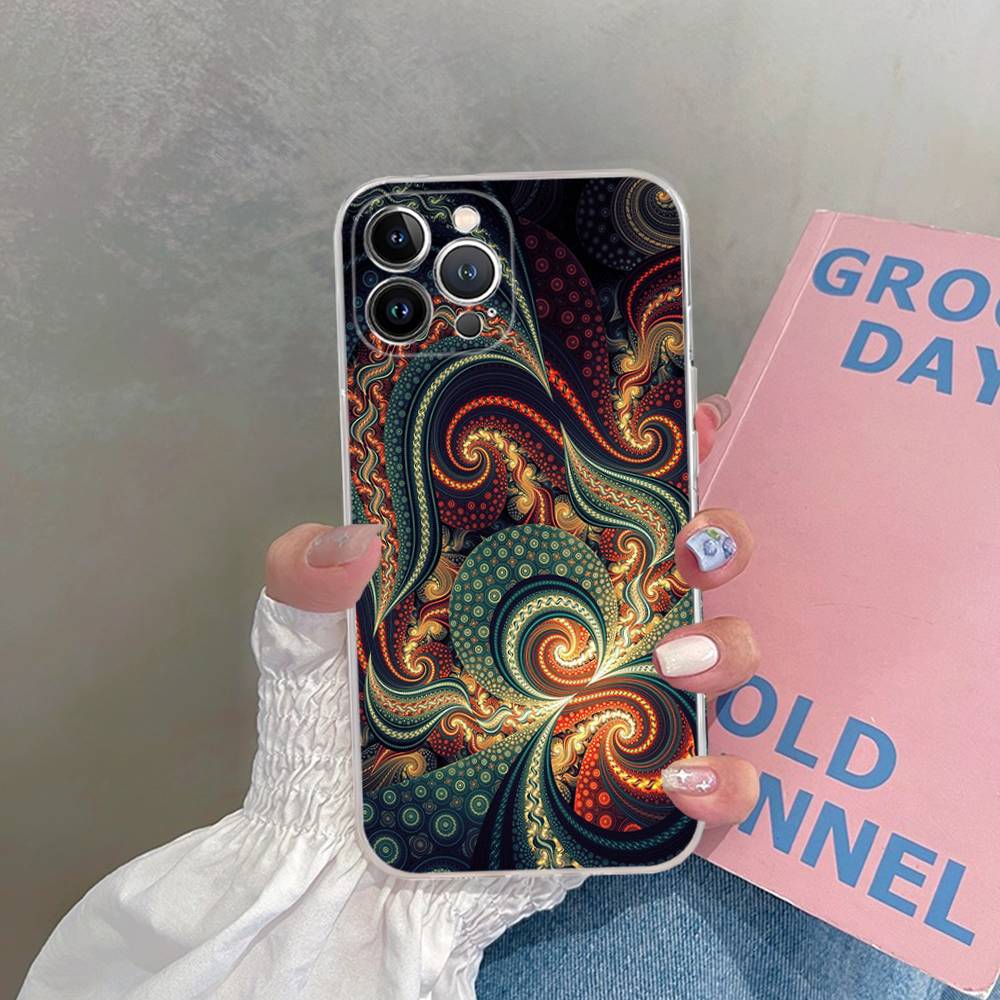 Mandala Painting For iPhone 11 12 13 14 15 16 17 Pro Max Plus 13 Mini Silicone Soft Transparent Back
