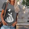 Women Summer T Shirt Hand Heart Gesture Print Retro Fashion Short Sleeve Tees Casual   Printed  Tops
