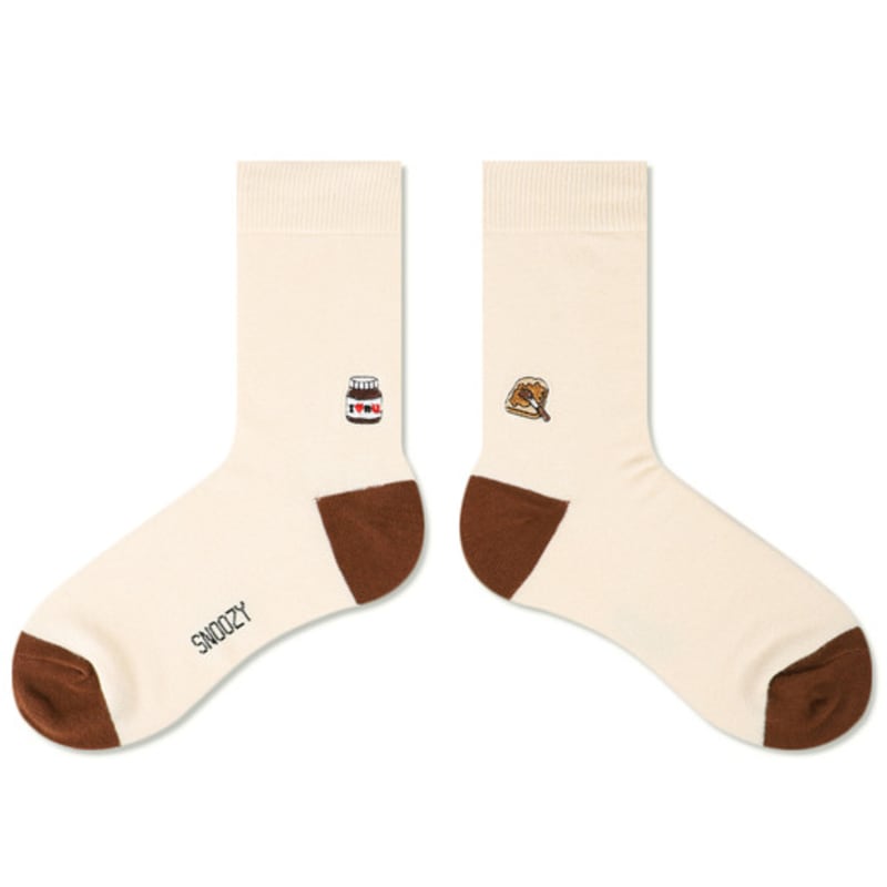 SNOOZY Schoko-Marmelade Bestickte Socken (Beige Braun)