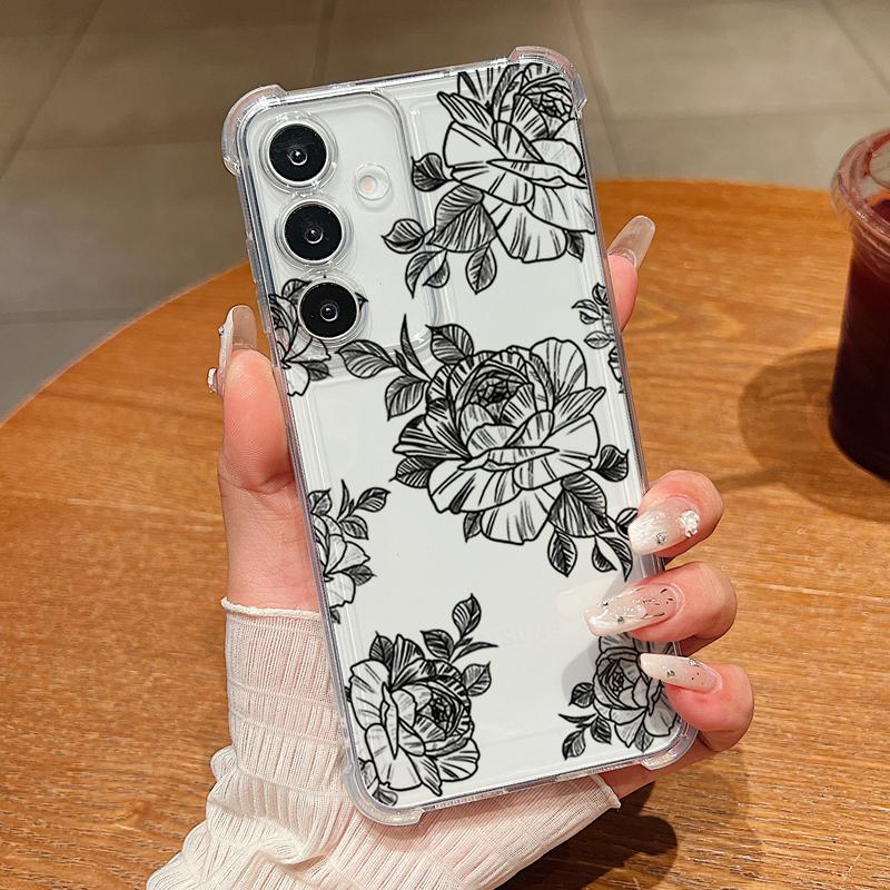 Flower Pattern Phone Case For Samsung Galaxy A57 A37 A17 A56 A16 A55 A36 A26 A15 A35 A54 A53 Transparent Shockproof Soft Cover