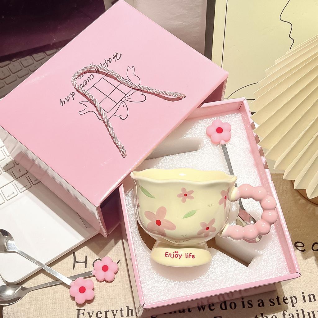 Kreative Blumentasse Keramik Kaffeetasse Hochwertiges Geburtstagsgeschenk für Frauen Heimgebrauch