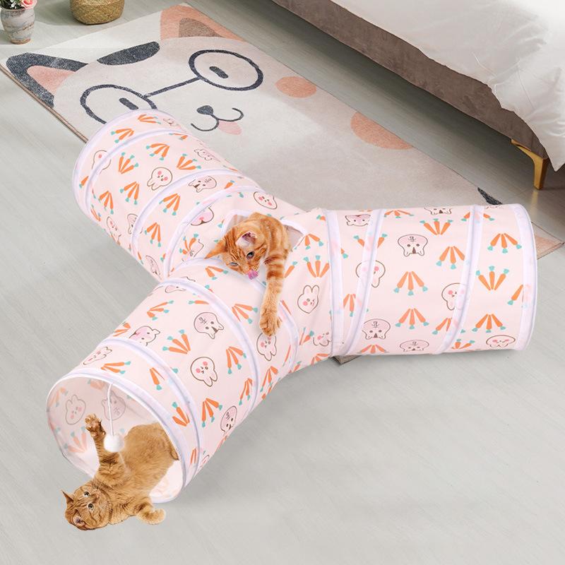 Cat Tunnel Tube Cute Print Interactive Educational Collapsible Cat Tunnel Toy for Indoor Outdoor T