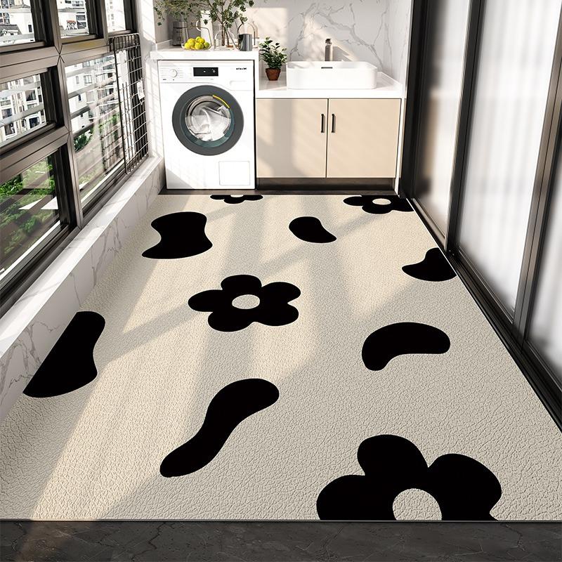 PVC Balcony Rug Waterproof Non-slip Leather Floor Mat Long Strip Large Area Carpet Black White Modern Art Style Decorative Rugs