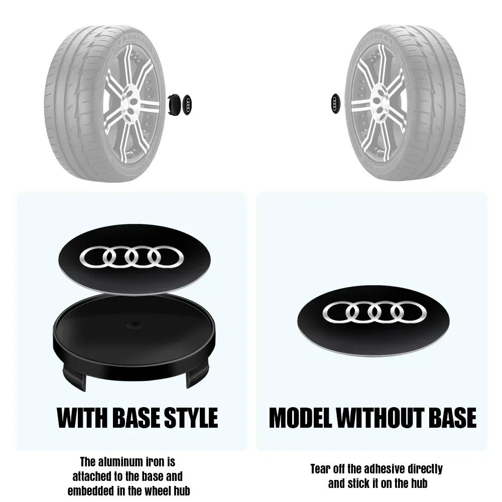 4pcs 56/60/63/65/68mm Wheel Center Caps Sticker Car Hub Cover Decoration For dgrb6 S RS A3 A4 B8 8P 8V A6 A5 Q5 B7 B6 B9 Q7 A1 A7