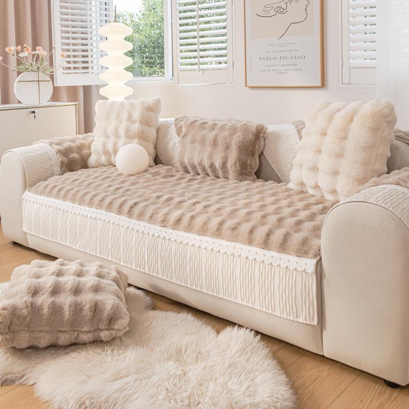 Winter Bunny Cashmere Sofa Cushion Thickened Fleece Cushion Non-Slip Sofa Cover Three Seats One Imperial Concubine Autumn and Winter Cover Towel